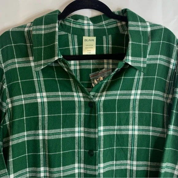 Blair Women’s Plaid Green Flannel Button Up Long Sleeve Shirt, size L - Picture 10 of 12